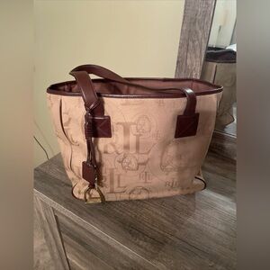 Ralph Lauren Khaki  Tote Signature Monogram Bag Handbag Purse
